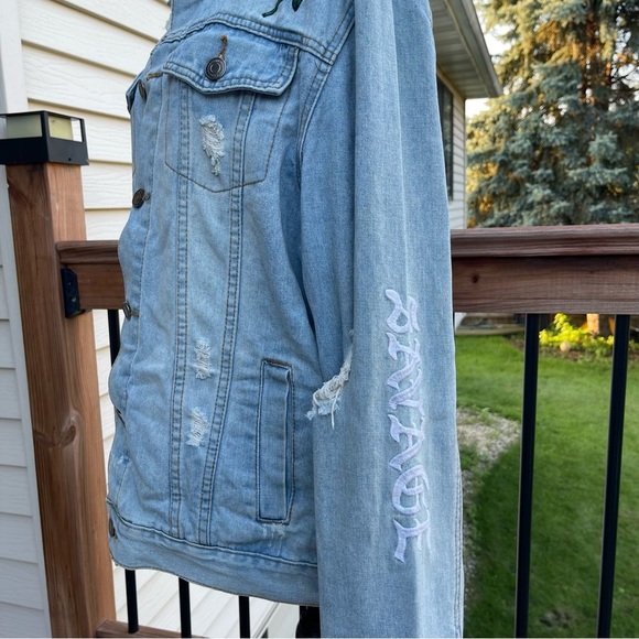 Carbon Savage Denim Jean Jacket Adult XL X-Large Embroidered Dragon Roses - Picture 13 of 14